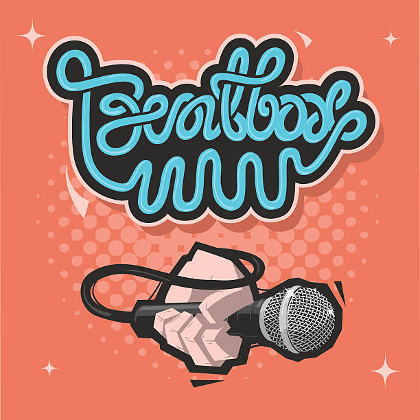 illustrations, cliparts, dessins animés et icônes de lettrage beatbox. une main avec micro. illustration vectorielle du microphone - beat box