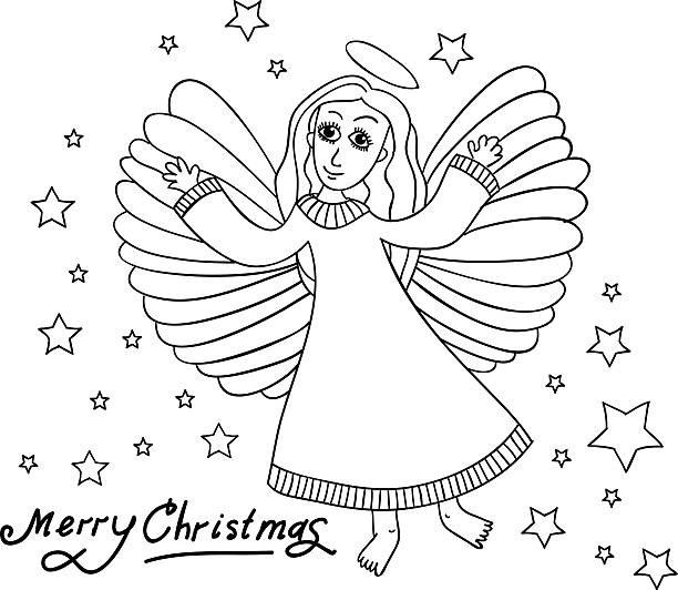 illustrations, cliparts, dessins animés et icônes de carte de noël avec angal. - computer graphic child snowflake vector