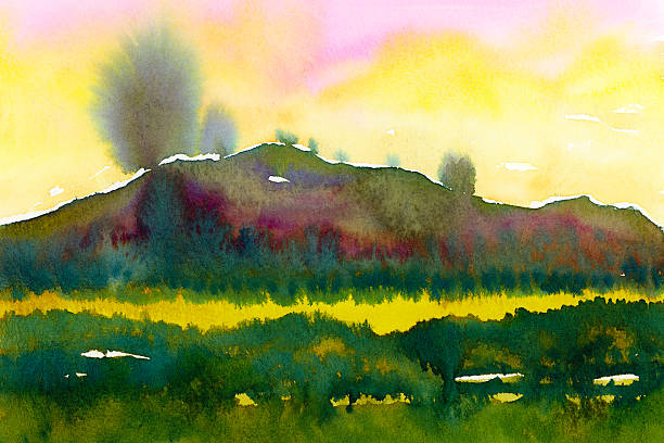 istock watercolor landscape painting with trees 629737400