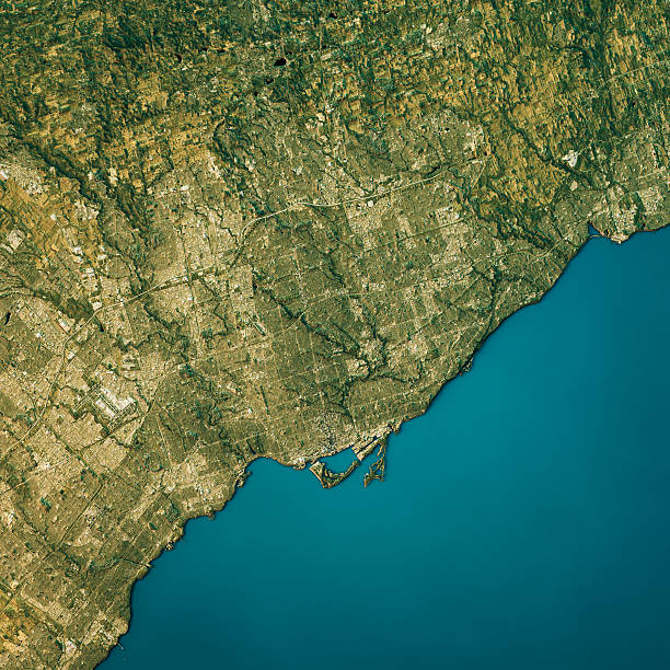 istock Toronto Topographic Map Natural Color Top View 629737536