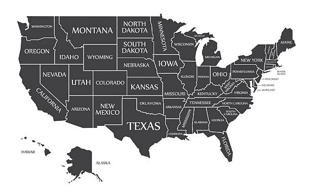미국 지도 는 검은 색 으로 표시 - 라벨을 붙임 stock illustrations