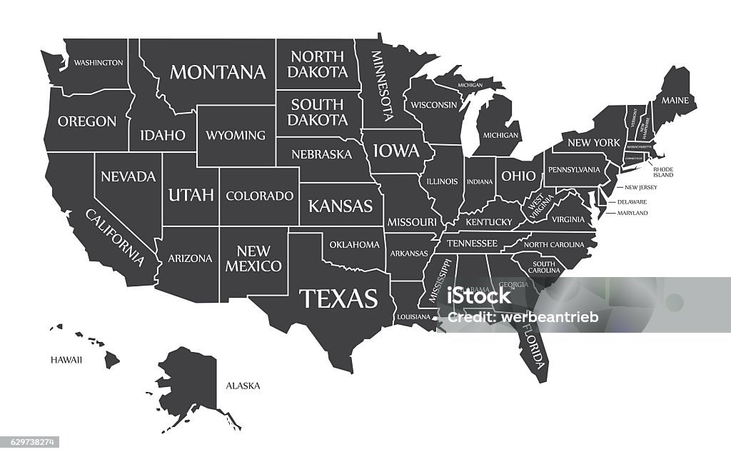 USA Map labelled black Map stock vector