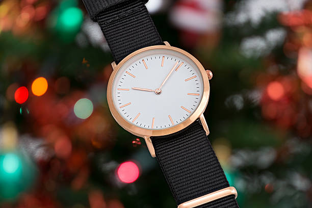 istock Black nylon strap wrist watch in Christmas time 629739620