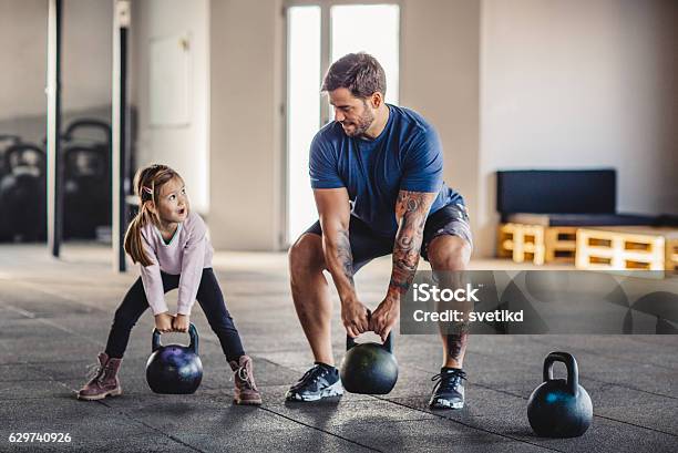 Shes Gonna Be Strong Like Daddy Stock Photo - Download Image Now - Father, Exercising, Gym