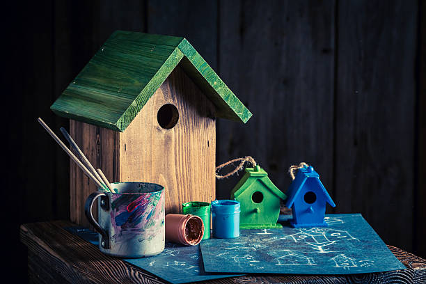 istock Cute small bird feeder and plan to build it 629742764