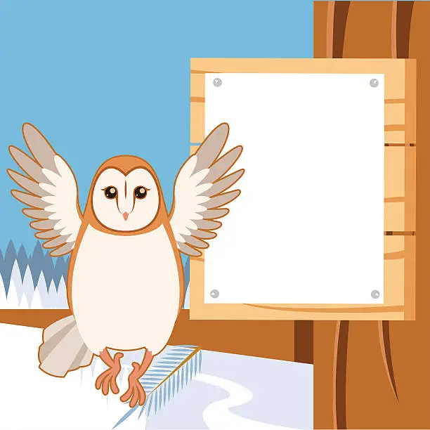 Vector illustration of Screech-Owl on the flat tree background