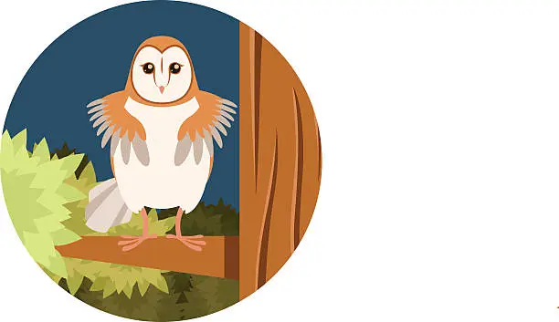 Vector illustration of Screech-Owl on the flat tree background