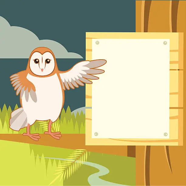 Vector illustration of Screech-Owl on the flat tree background