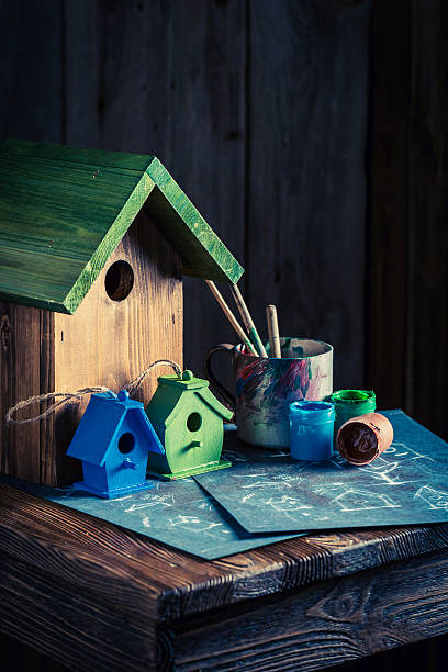 istock Vintage small bird house and plan to build it 629744110