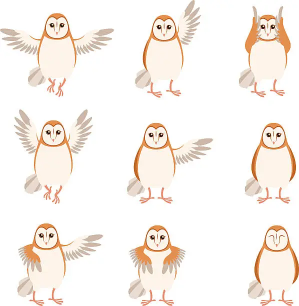 Vector illustration of Set of flat screech-owl icons