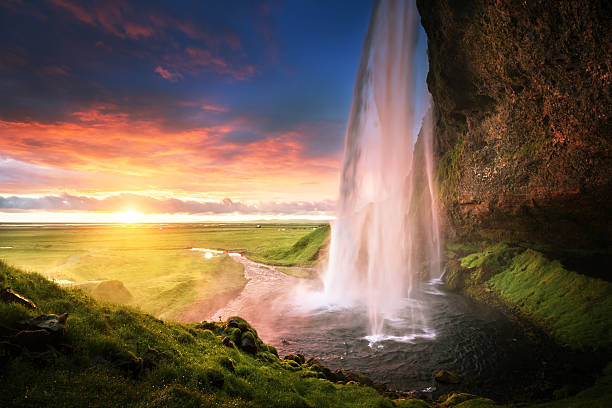 istock Seljalandsfoss waterfall at sunset, Iceland 629746104