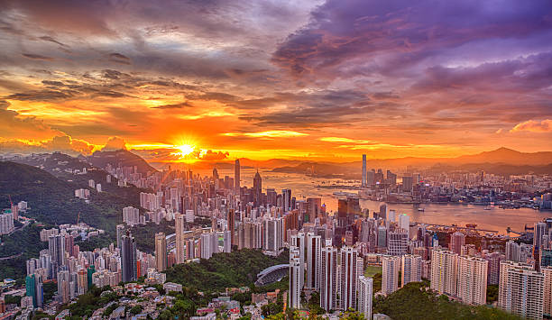 istock Hong kong at sunset time. 629746520
