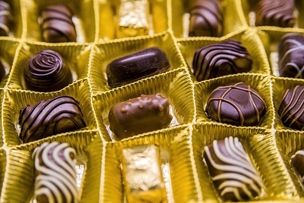istock Assorted delicious chocolate pralines background. 629747264