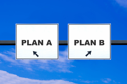 PLAN A or PLAN B Road Sign on Sky Background