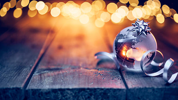 istock Earth globe on old table - Europe Christmas Celebration Defocused 629759790