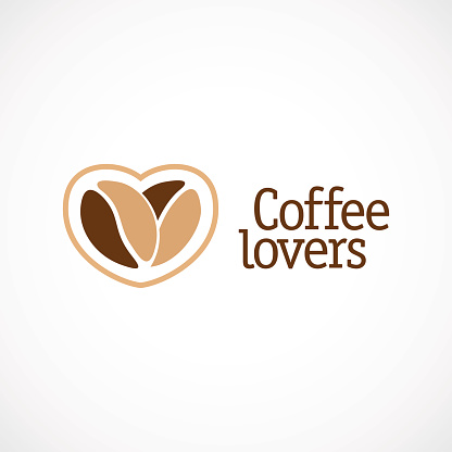 Coffe love sign. Two beans with heart shape concept.