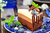Piece of delicious chocolate mousse cake