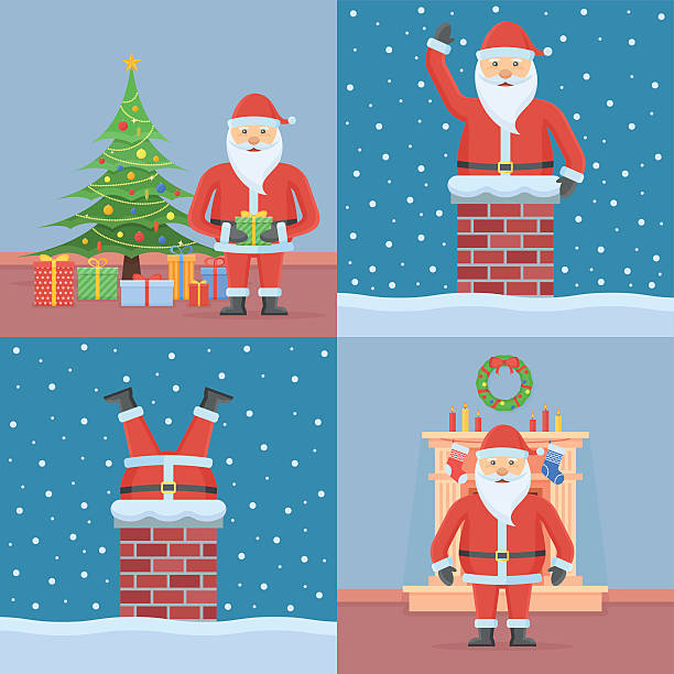 Set of Christmas cards with Santa Claus Set of Christmas cards with Santa Claus. Flat style vector illustration. stuck in room stock illustrations