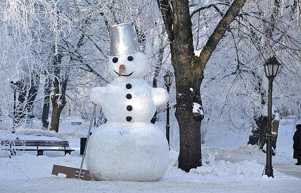 istock Big snowman in the park  before Christmas 629763336