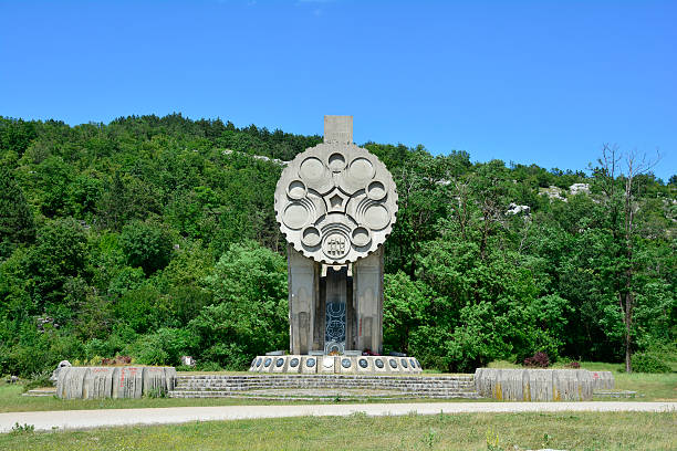 Niksic Montenegro - June 28th 2016. A communist-era war memorial, Monument to Fallen Patriots.  The memorial is dedicated to the 32 anti-fascists and patriots shot on Trebjesa Hill.