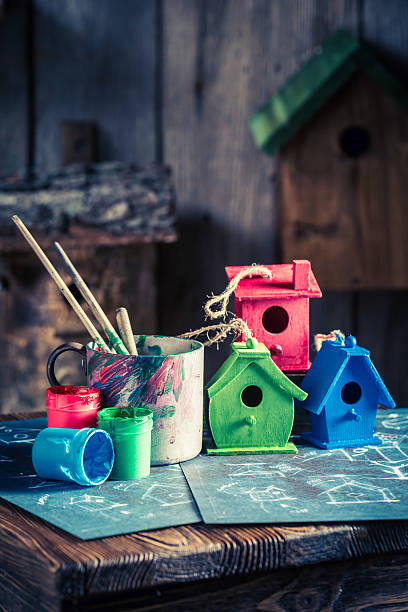 istock Homemade small bird house and plan to build it 629764880