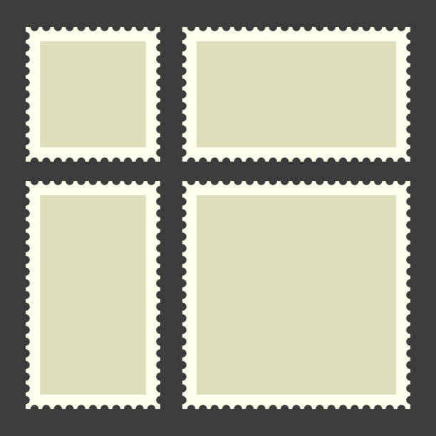 ilustrações de stock, clip art, desenhos animados e ícones de blank postage stamps set on dark background. vector - postage stamp backgrounds correspondence delivering