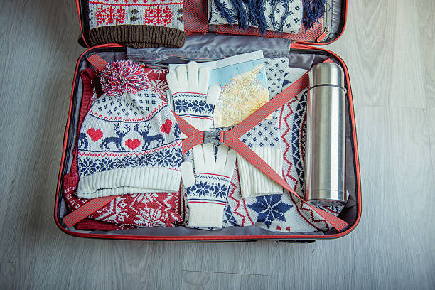 istock suitcase with winter things, travel concept 629765276