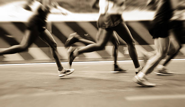 international marathon runner stock photo