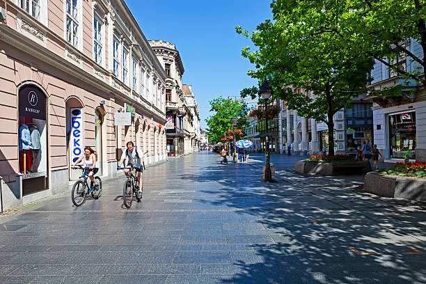 Knez Mihailova street in Belgrade Belgrade, Serbia - Jun 7, 2015: Knez Mihailova Street is the main pedestrian and shopping zone in Belgrade, and is protected by law as one of the oldest and most valuable landmarks of the city. Many locals and tourist walk in this street every day. Knez Mihailova street is full of shops and restaurants. knez mihailova stock pictures, royalty-free photos & images