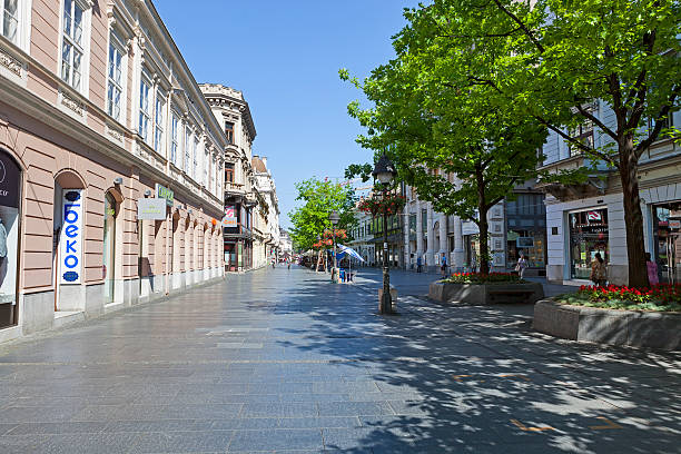 Knez Mihailova street in Belgrade Belgrade, Serbia - Jun 7, 2015: Knez Mihailova Street is the main pedestrian and shopping zone in Belgrade, and is protected by law as one of the oldest and most valuable landmarks of the city. Many locals and tourist walk in this street every day. Knez Mihailova street is full of shops and restaurants. knez mihailova stock pictures, royalty-free photos & images