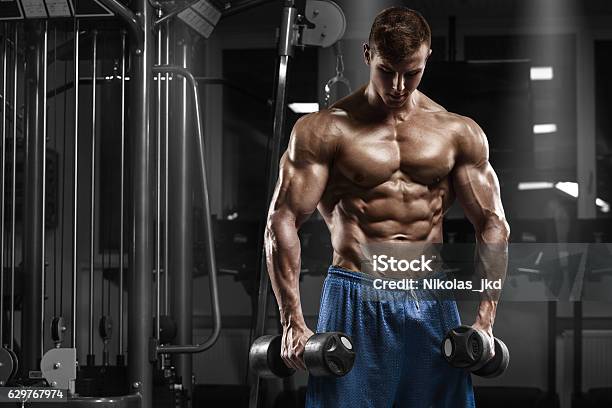 Muscular Man Working Out In Gym Male Naked Torso Abs Stock Photo - Download Image Now