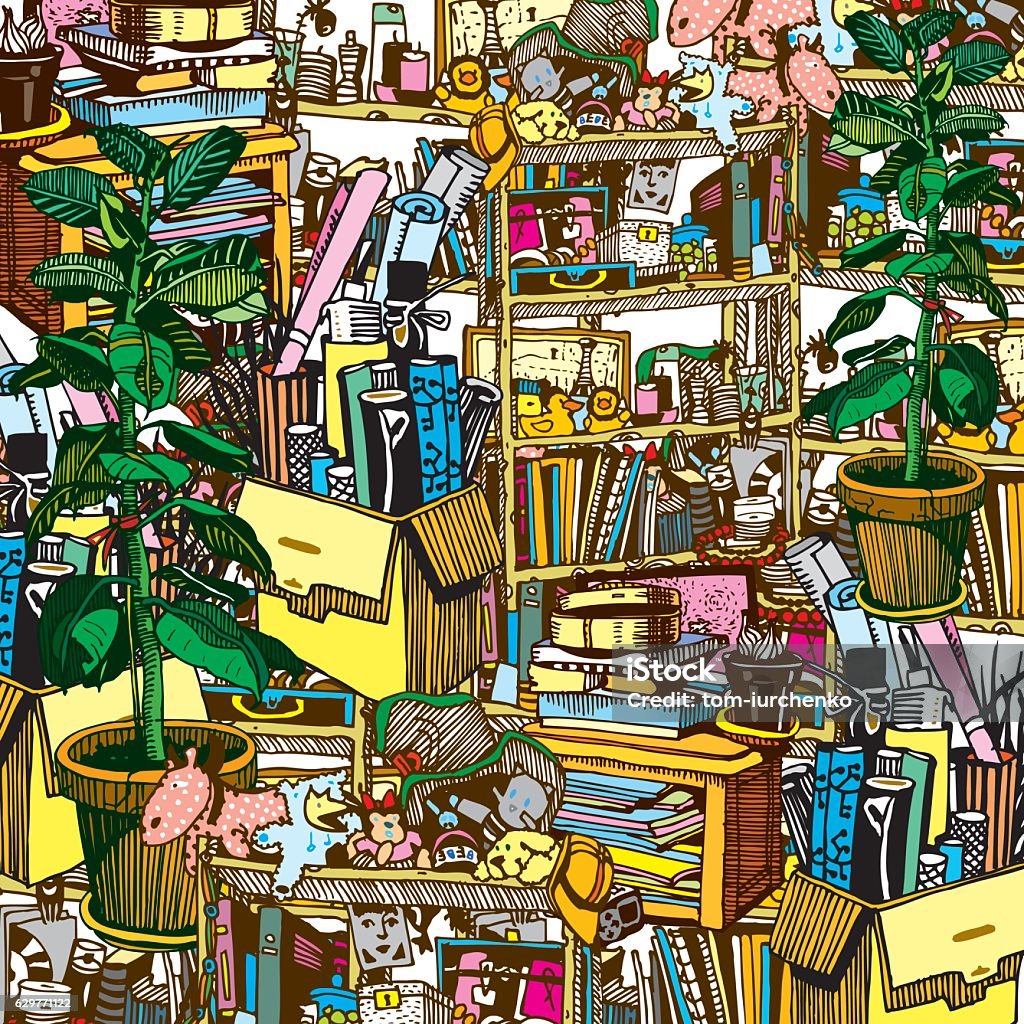 Home Stuff. Messy and Chaotic Room of Artistic Person. - Lizenzfrei Unordentlich Vektorgrafik