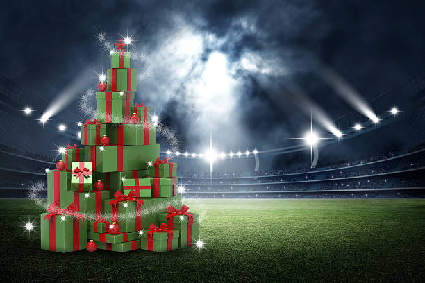 3d настоящие коробки, концепция елки на стадионе - new year стоковые фото и изображения