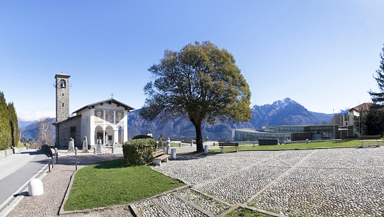Sanctuary Of The Madonna Del Ghisallo, Italy - April 1, 2015: The church dates back to centuries. XVII inside is a painting of the Blessed Virgin Mary, known as the Madonna del Ghisallo, proclaimed Patroness of Cyclists by Pope Pius XII in 1946.