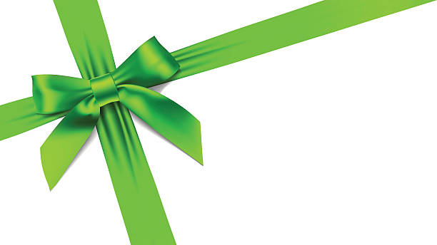 白い背景に現実的な緑の弓とグリーティングカード - invitation birthday card creativity ideas点のイラスト素材／クリップアート素材／マンガ素材／アイコン素材