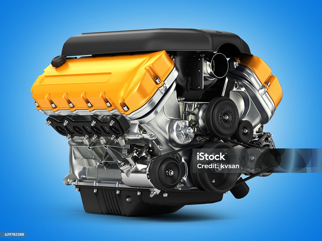 View Car Engine Automotive Engine Perspective View On Blue Gradient Background 3d Stock ...