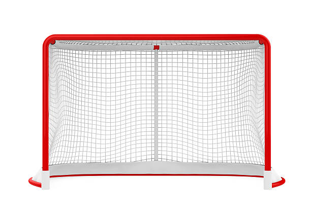 Hockey Gates Hockey Gates isolated on white background. 3D render ice hockey net stock pictures, royalty-free photos & images