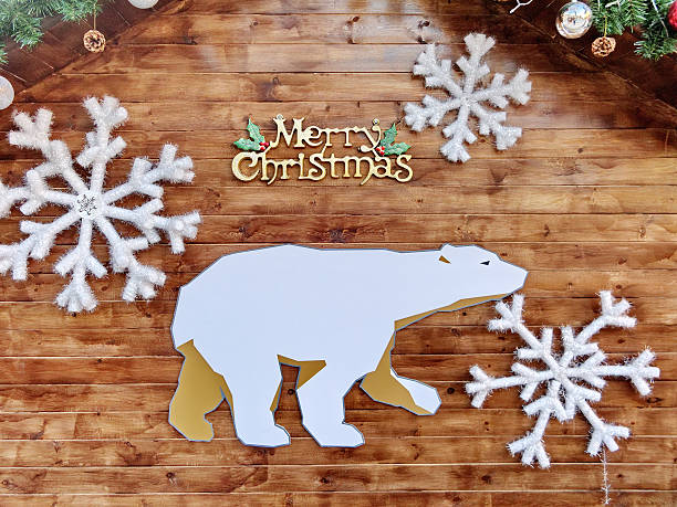 istock Christmas board background with polar bear and snowflake 629786128