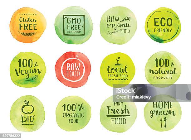 Organic Natural Food Labels Stock Illustration - Download Image Now - Organic, Environmental Conservation, Label