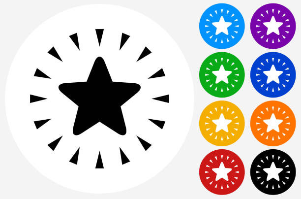 Shiny Star Icon on Flat Color Circle Buttons Shiny Star Icon on Flat Color Circle Buttons. This 100% royalty free vector illustration features the main icon pictured in black inside a white circle. The alternative color options in blue, green, yellow, red, purple, indigo, orange and black are on the right of the icon and are arranged in two vertical columns. rounded star shape stock illustrations