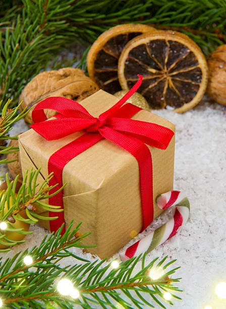 istock Christmas gift with luminous lights. 629787012