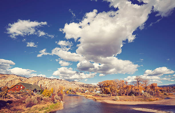 Vintage toned beautiful autumn landscape with Eagle River, Colorado, USA.