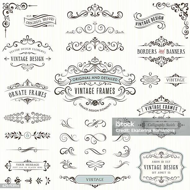 Ornate Design Elements Stock Illustration - Download Image Now - Old-fashioned, Retro Style, Flourish - Art