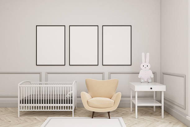 istock Baby's room with a hare and three vertical posters 629794050