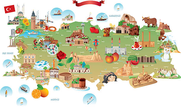 kreskówka, mapa turcja - anatolia stock illustrations