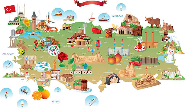 cartoon map of turkey - ankara stock illustrations