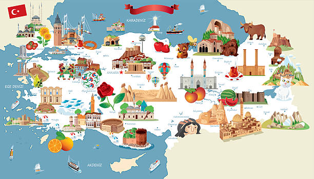 kreskówka, mapa turcja - ararat stock illustrations