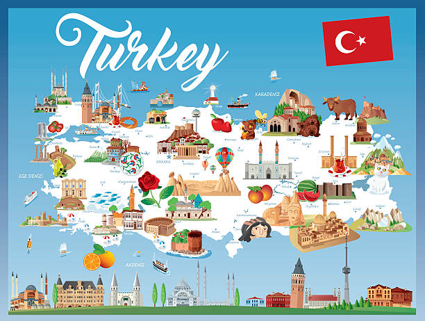 cartoon karte von der türkei - izmir stock-grafiken, -clipart, -cartoons und -symbole
