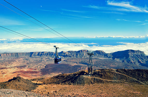 teleférico sobre el volcán teide. - pico de teide fotografías e imágenes de stock