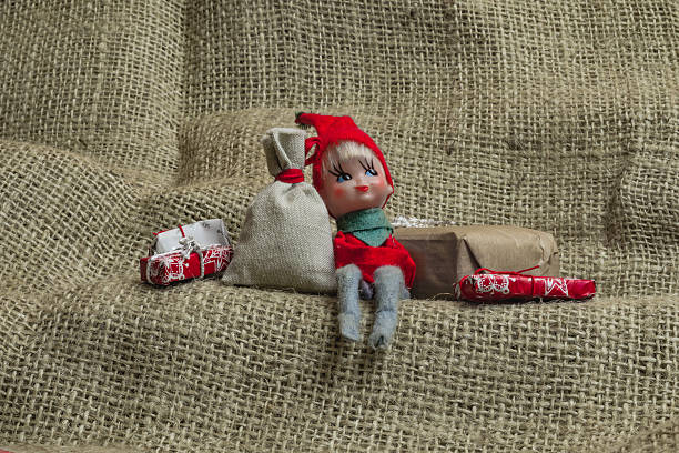 istock Little Santa helper gnome sitting with Christmas holiday present 629799568